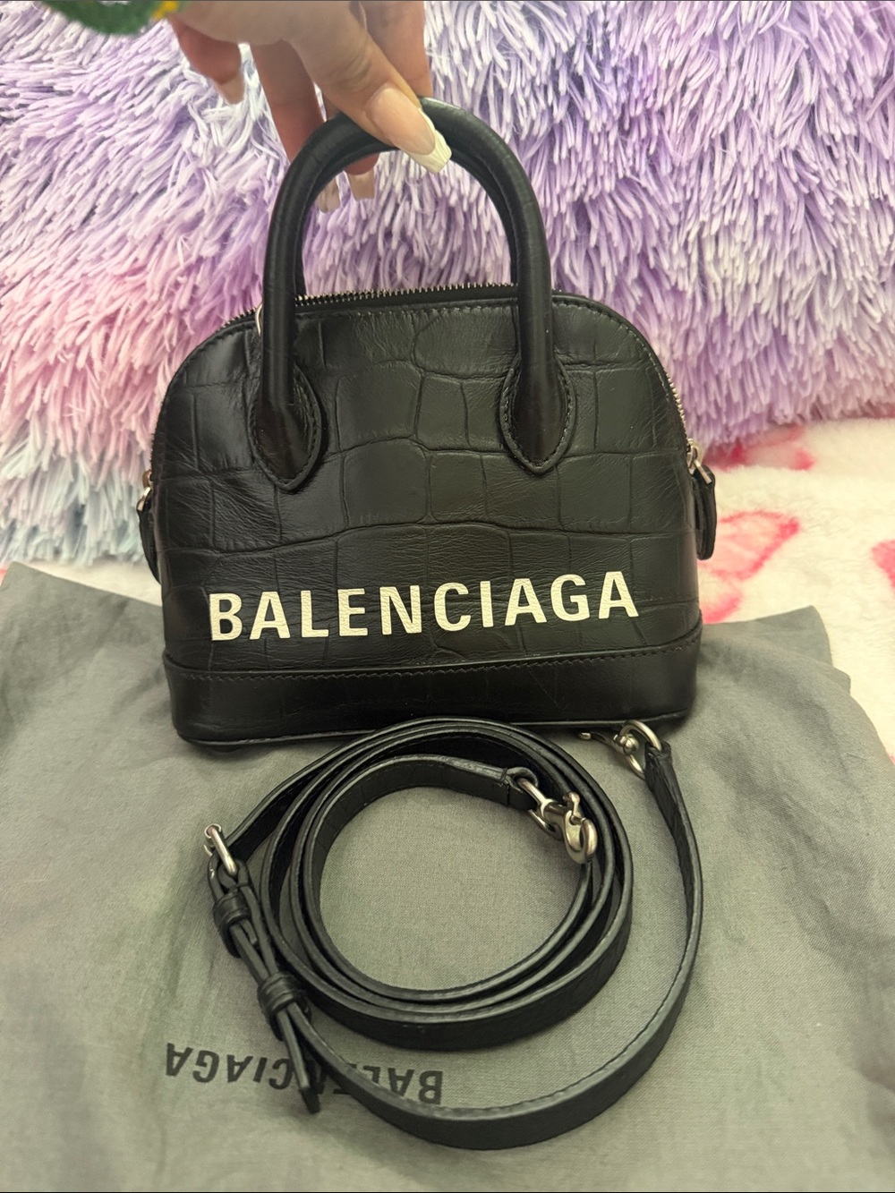 Balenciaga Black Croc-Embossed Mini Satchel with Removable Strap
